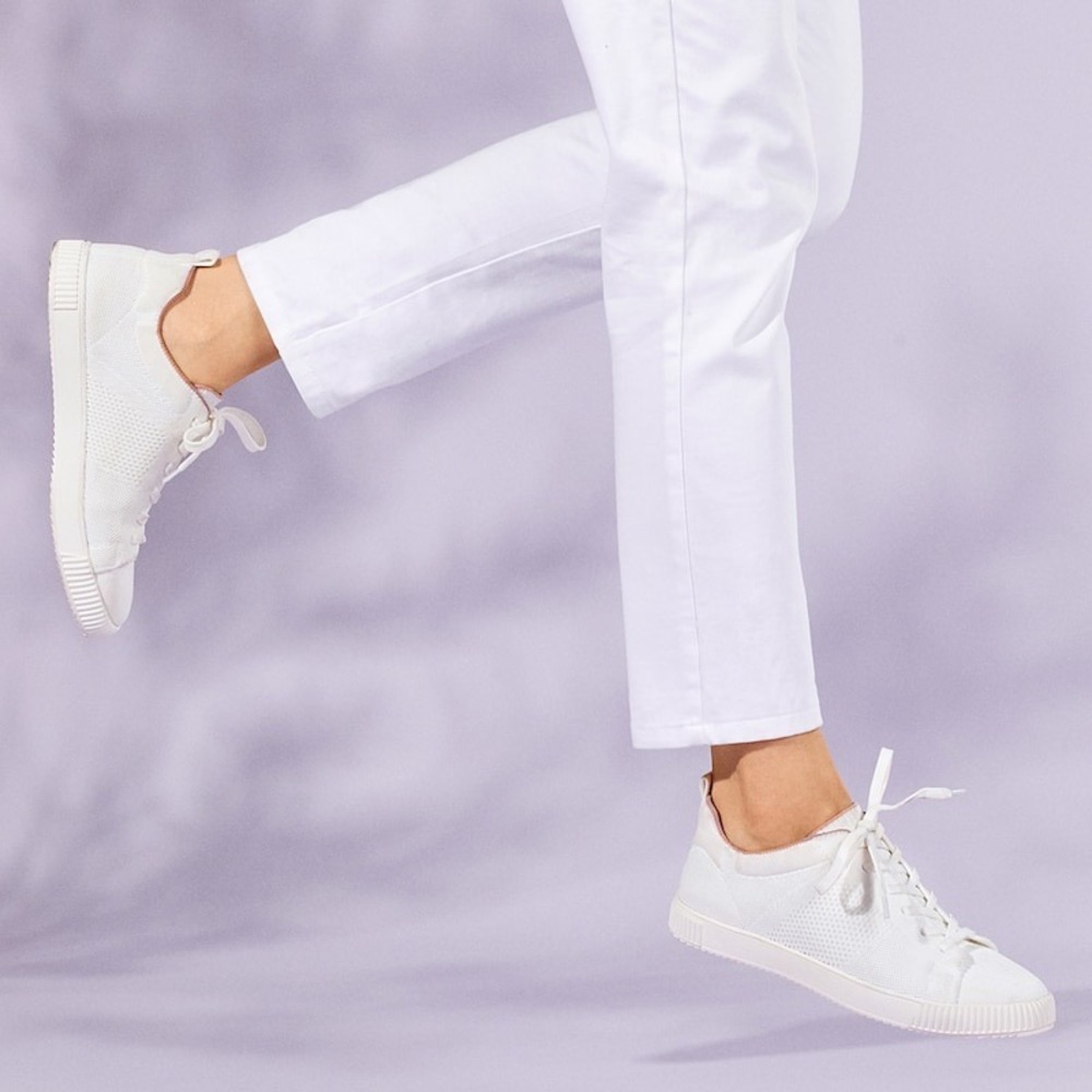 Commense White Knit Round-Toe Lace-Up Sneakers Comfortable Women's Size 9 EUR 40